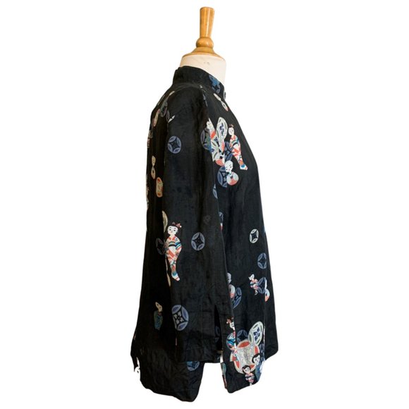 Citron Santa Monica Collared Geisha Print Linen Blouse - Picture 3 of 4